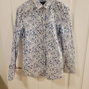 Banana Republic White and Blue Patterned Shirt
